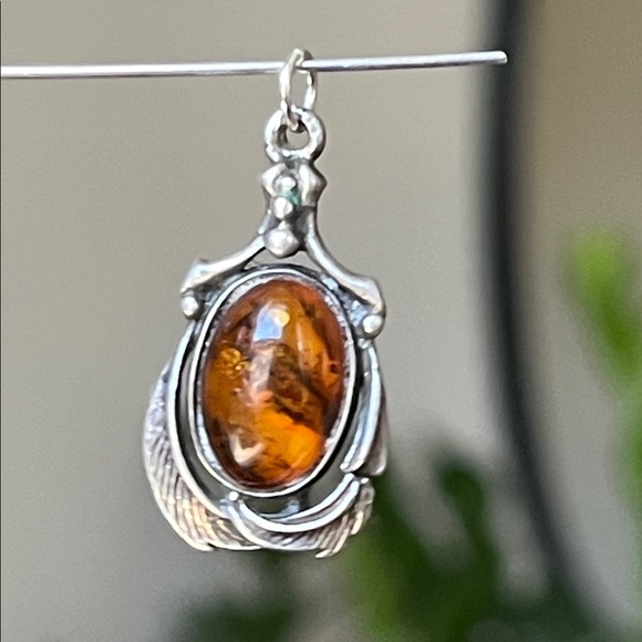 Jewelry - Elegant Sterling Silver and Amber Pendant